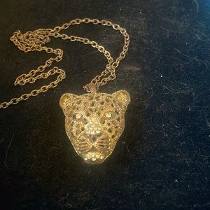 Cheetah pendant rhinestone necklace